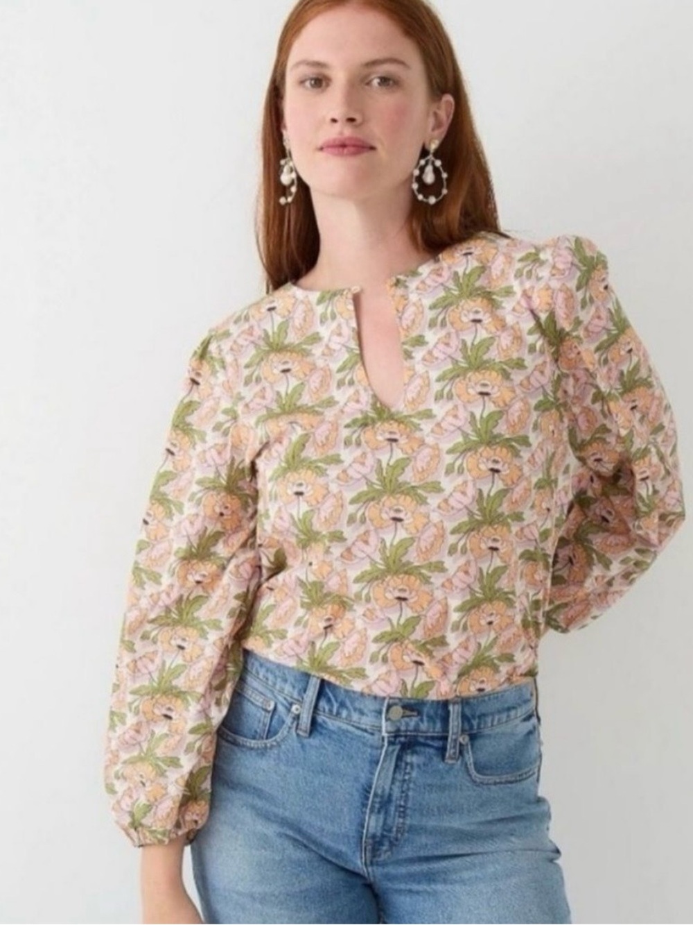J CREW Liberty Fabric Keyhole Popover Poppy Organic Cotton